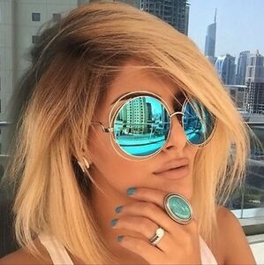 3 pack OVERSIZED "Carlina" Round Women MIRROR Metal Halo Sunglasses Shadz GAFAS